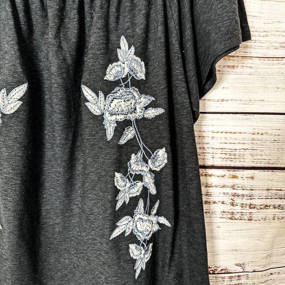 Topshop Charcoal Gray Blue Floral Embroidered Off Shoulder Dress, EUC, Size 6 - Picture 5 of 12